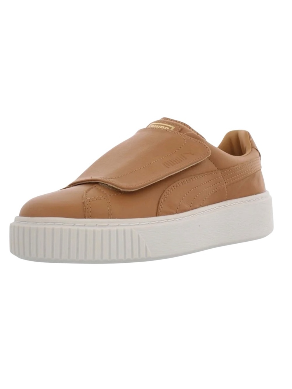 Puma Basket Platform Strap Leather Sneakers Apple Cinnamon White Women’s Shoes S